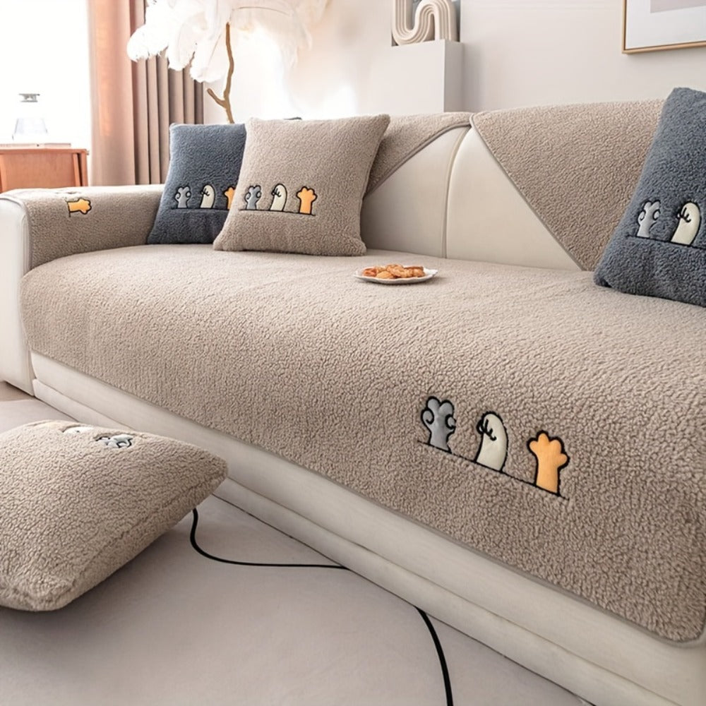 Plush Shearling Sofa Cover Non-Slip Pet-Friendly Couch Protector Animal Bone Embroidery Soft Warm for Living Room Bedroom Office 2 3 4 Seater - product image 38
