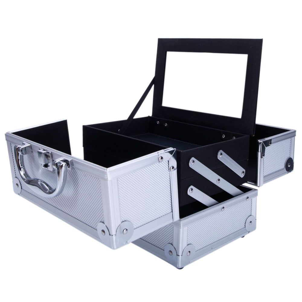 Aluminum Makeup Train Case with Wheels Large Capacity Lockable Cosmetic Trolley Organizer Adjustable Dividers Retractable Handle for Makeup Artists Salon Travel Black Silver Pink B - product image 17