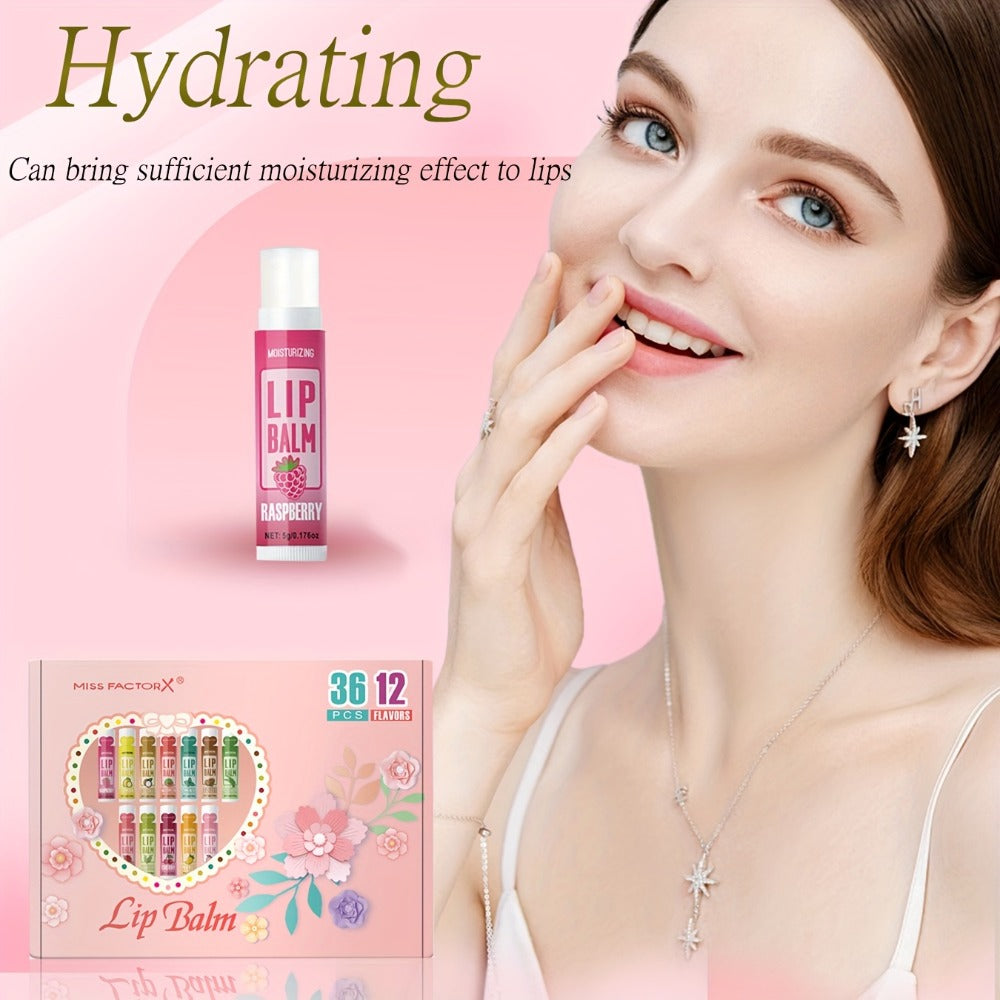 Lip Balm Set 36 Pcs Moisturizing Tinted Lip Butter with Jojoba Oil — 12 Flavors Natural Hydrating Lip Care for Dry Chapped Lips Women Adults Gift Box - product image 4