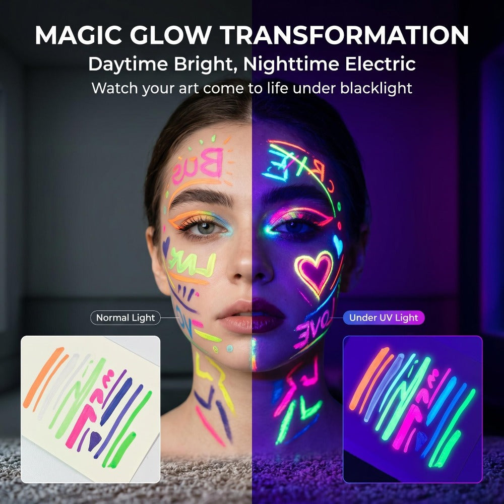 Face Body Paint Pens 18 Colors with Reusable Stencils – Washable Neon Glow in the Dark Skin-Safe Makeup Pens for Kids & Adults Parties Events Magic Shows Halloween Festivals Body A - product image 15