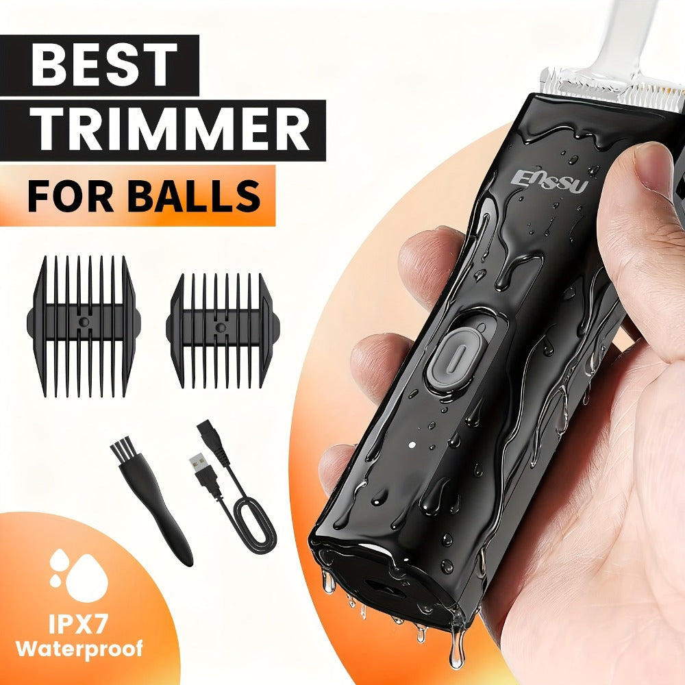Ceramic Blade IPX7 Waterproof Ball Trimmer for Men Replaceable Head Electric Groin Pubic Body Hair Shaver LED Battery Display Safe Gentle Grooming Sensitive Areas Black Blue White - product image