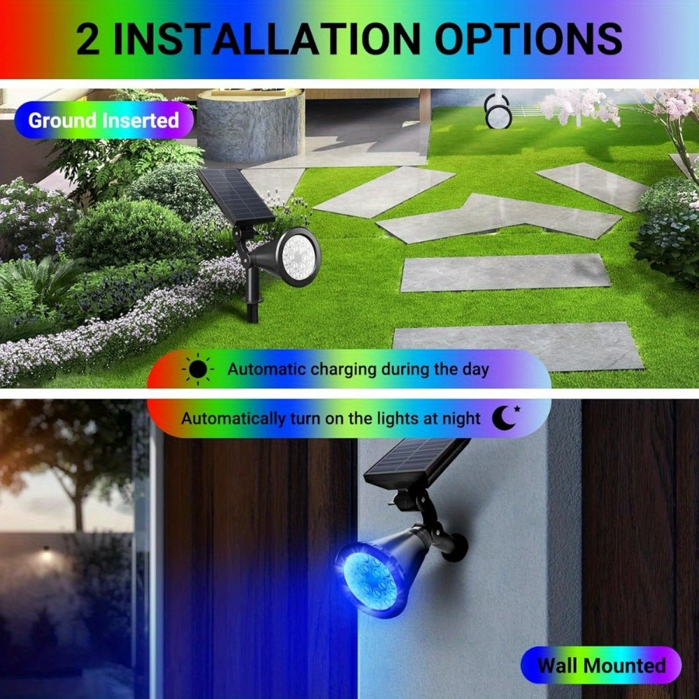 Solar Landscape Lights 2-in-1 Wall & Ground – Independent Adjustable Solar Panel Auto On/Off | 8 Color Modes Outdoor Solar Spotlight for Garden, Driveway, Sidewalk & Pool Area | IP - product image 10