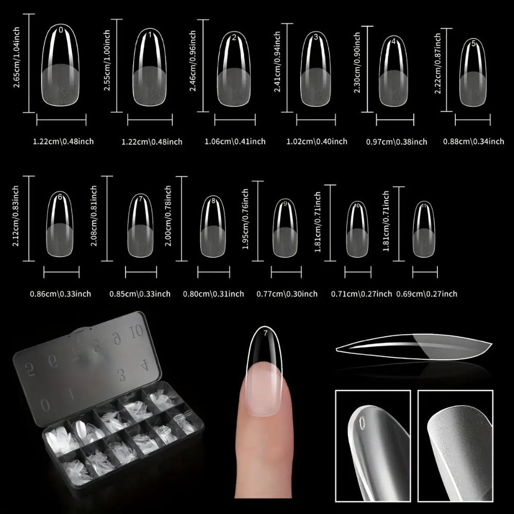 Gel Nail Tips 600 Pieces Clear Crystal Full Cover Nail Extensions – Almond Oval Coffin Stiletto Square Short Medium Long Soft Gel False Nails for Salon & DIY Nail Art Women - product image 16
