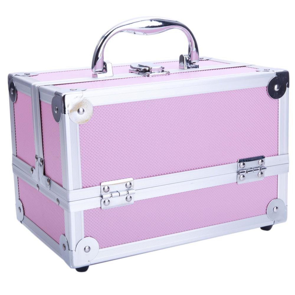 Aluminum Makeup Train Case with Wheels Large Capacity Lockable Cosmetic Trolley Organizer Adjustable Dividers Retractable Handle for Makeup Artists Salon Travel Black Silver Pink B - product image 20