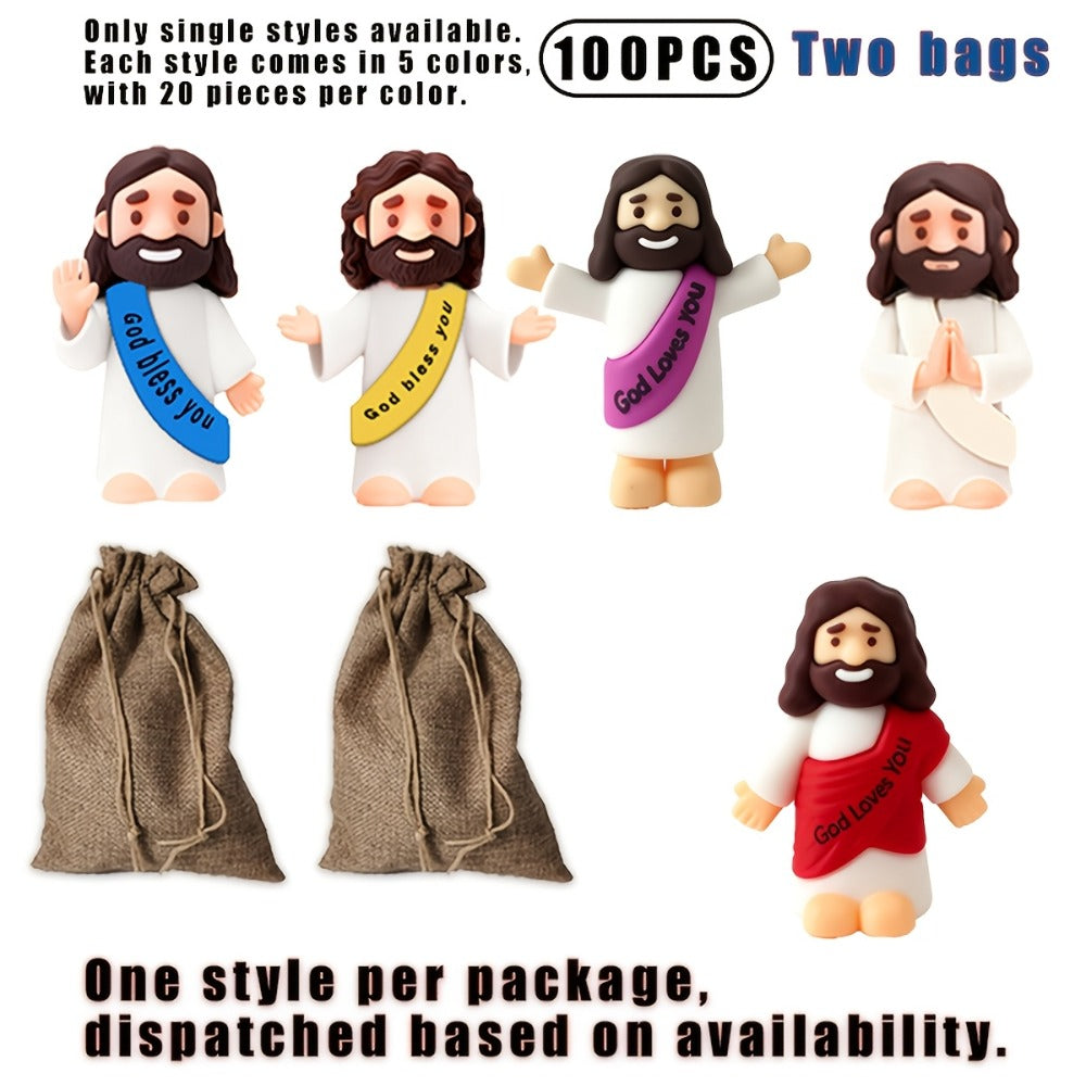 Bulk Mini Jesus Statue Set 50/100/150pcs | Religious Figurine Decorations 5 Assorted Colors, Vase Filler Home Decor Party Favors Christian Gift for Christmas Easter Thanksgiving Church Events