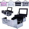 Aluminum Makeup Train Case with Wheels Large Capacity Lockable Cosmetic Trolley Organizer Adjustable Dividers Retractable Handle for Makeup Artists Salon Travel Black Silver Pink B - product image 35