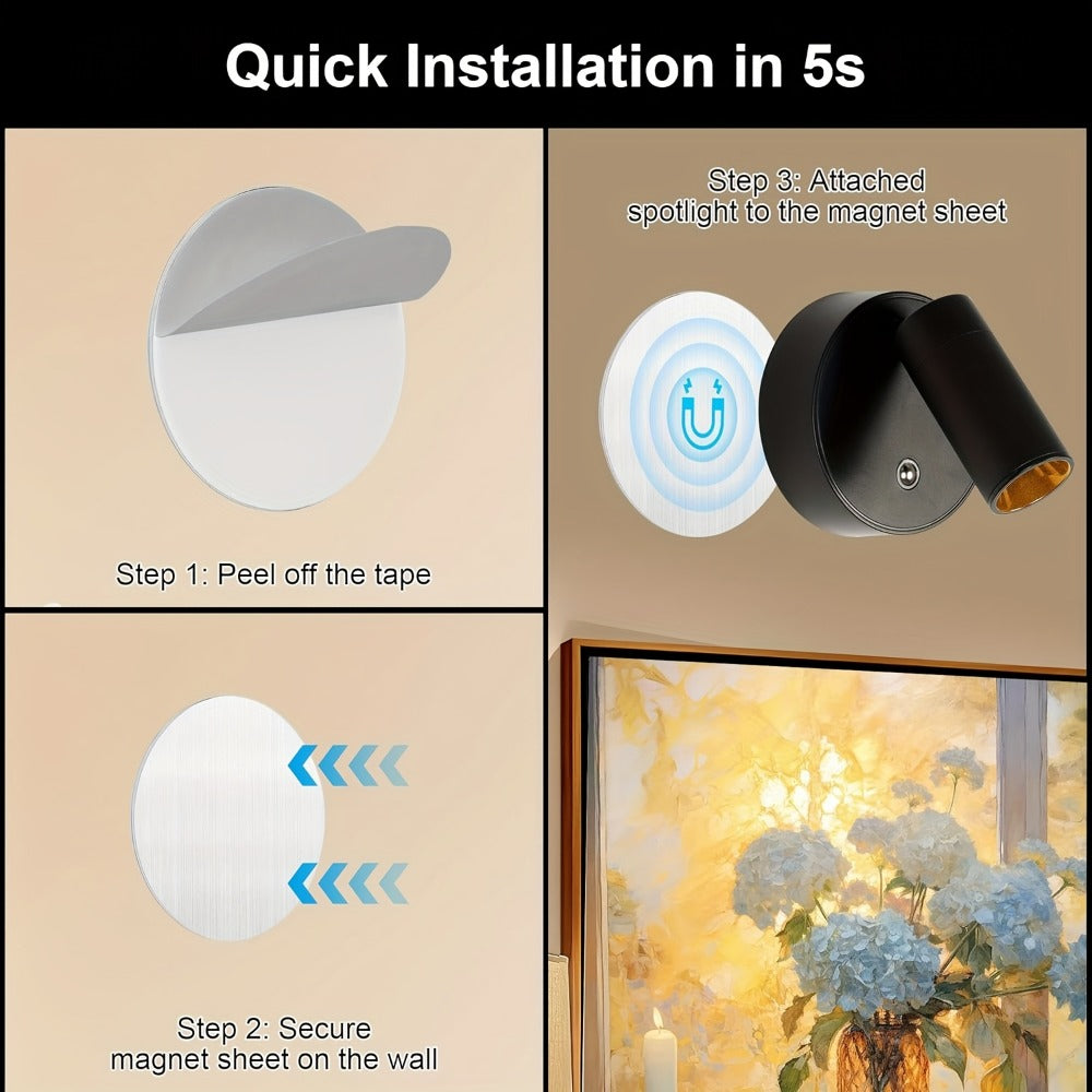Rechargeable Indoor Spotlight LED – 3-Color Dimmable with Remote & Timer, 350° Adjustable, 2500mAh Battery, Magnetic Base Wall Accent Light for Pictures, Plants & Artwork (White /  - product image 5