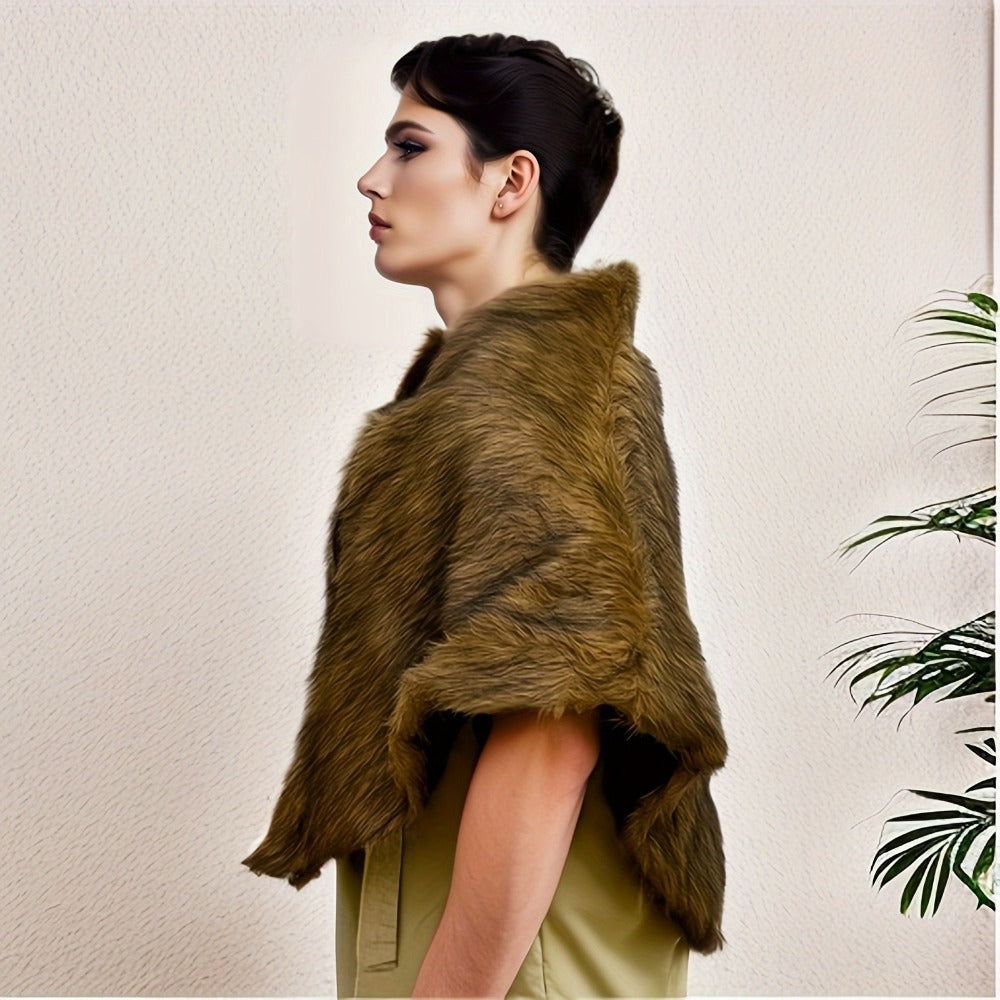 Faux Fur Shoulder Wrap for Men & Women, Halloween LARP Cosplay Renaissance Fair Norse Warrior Costume, Brown | Viking Wolf Fur Cloak & Medieval Mantle with - product image 5
