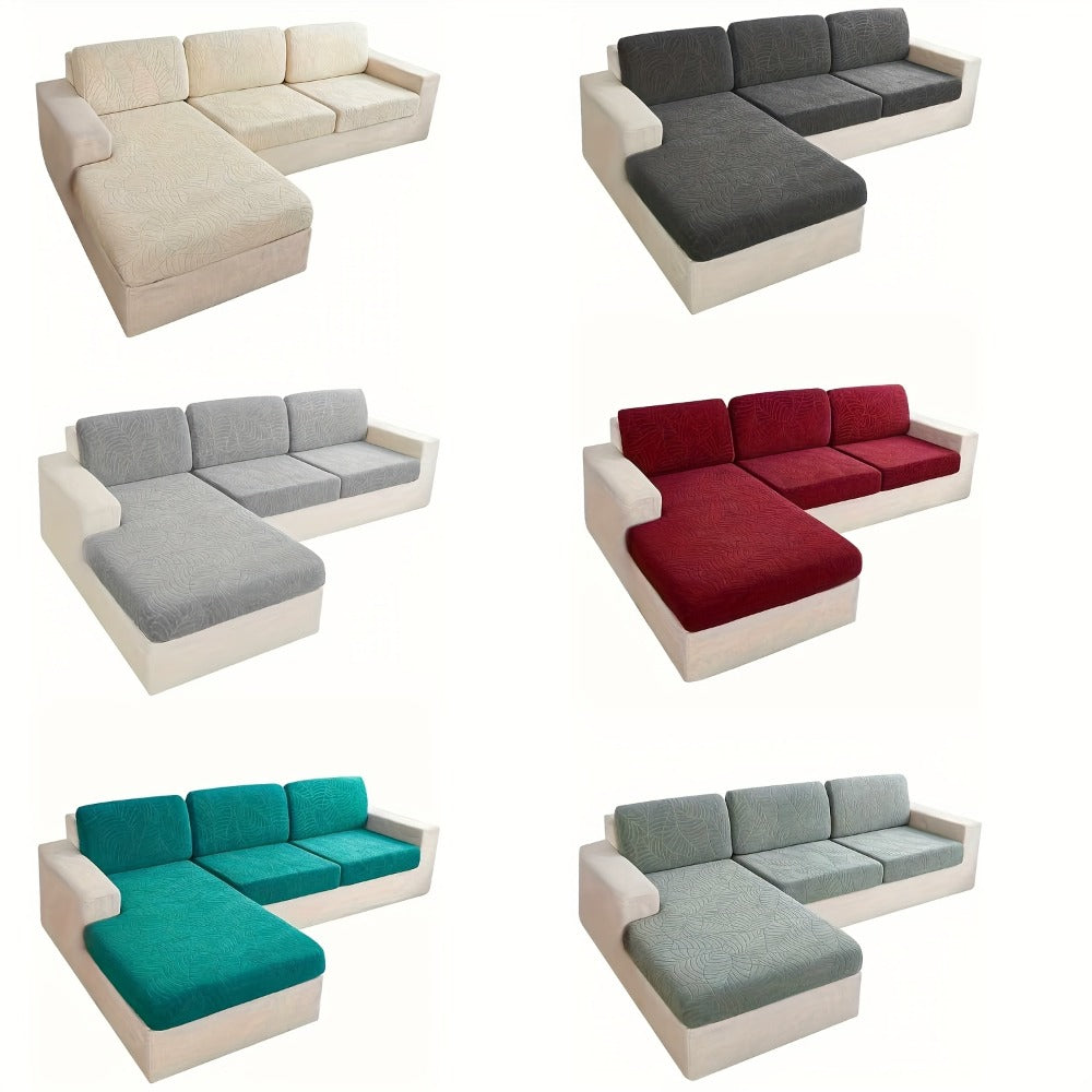 Jacquard Stretch Sofa Cover Set 6pcs Leaf Pattern High Elasticity Furniture Protective Cover with Elastic Band Easy Install Removable Washable Concubine Style Cushion Cover Home De - product image