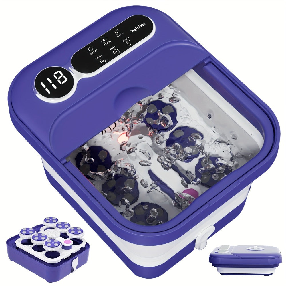 Foot Spa Massager Collapsible with Heater & Temperature Control – Foot Bath with Bubbles, 6 Massage Rollers, Vibration, Red Light Therapy & Auto Massage for Home Foot Care, Black B - product image 5