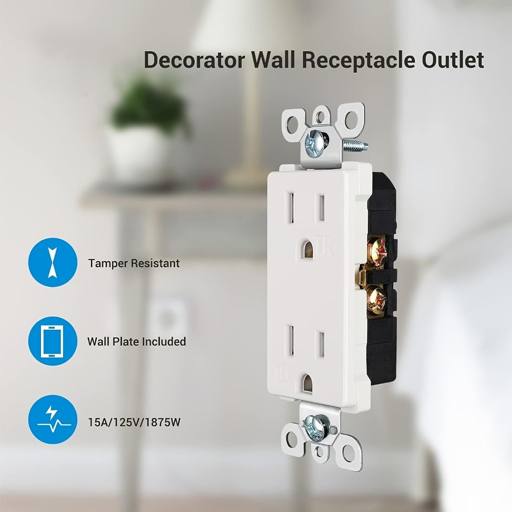 15 Amp Tamper Resistant Wall Outlet 20 Pack with Decorator Wall Plates Included Standard Electrical Receptacle 125V White Duplex Outlet for Home Office Kitchen - product image 2