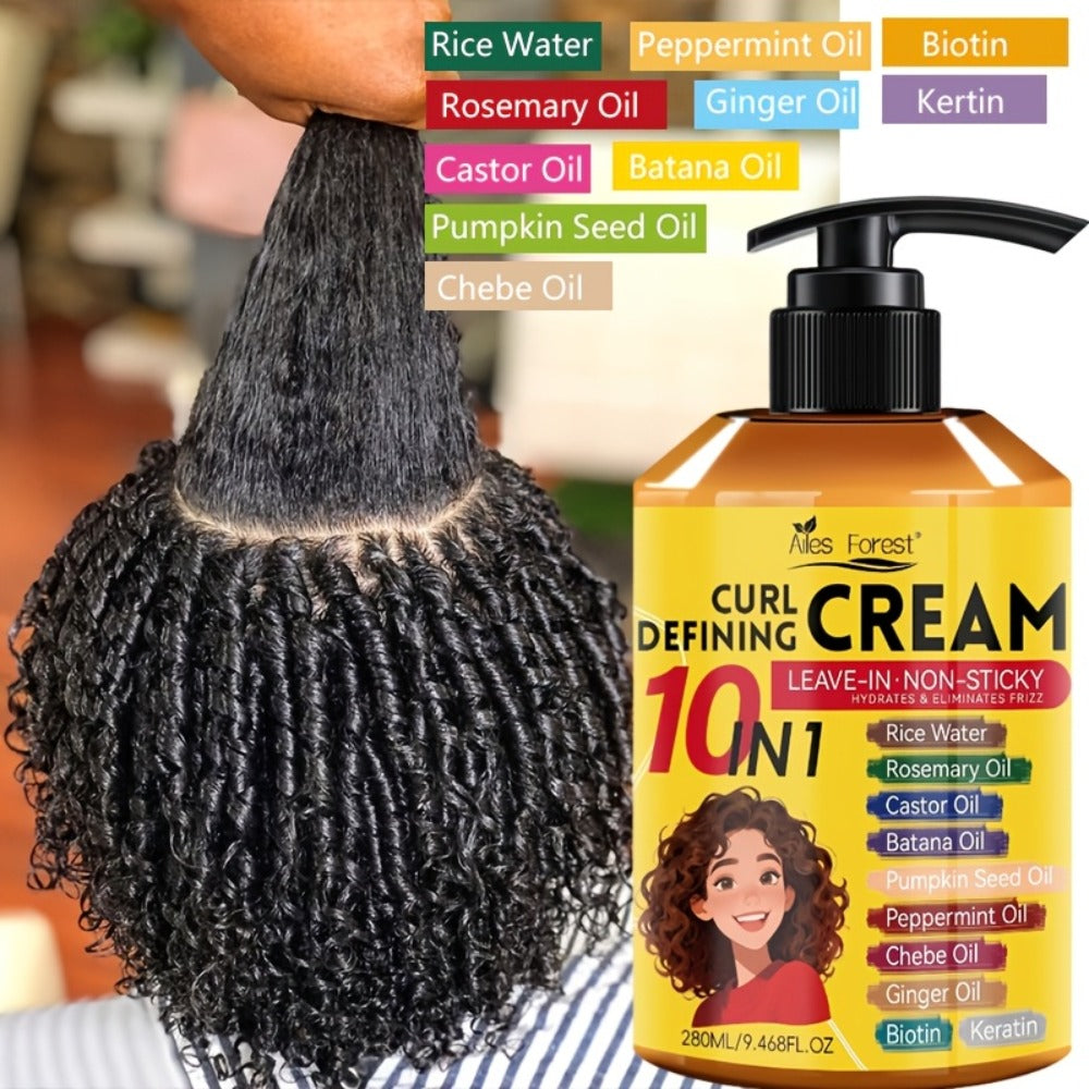 10-in-1 Leave-In Curl Defining Cream Anti-Frizz Deep Moisturizing Hydrating Conditioner — Non-Sticky Frizz Control Curl Enhancer for Wavy Curly Coily Natural Hair Unisex 280ml - product image