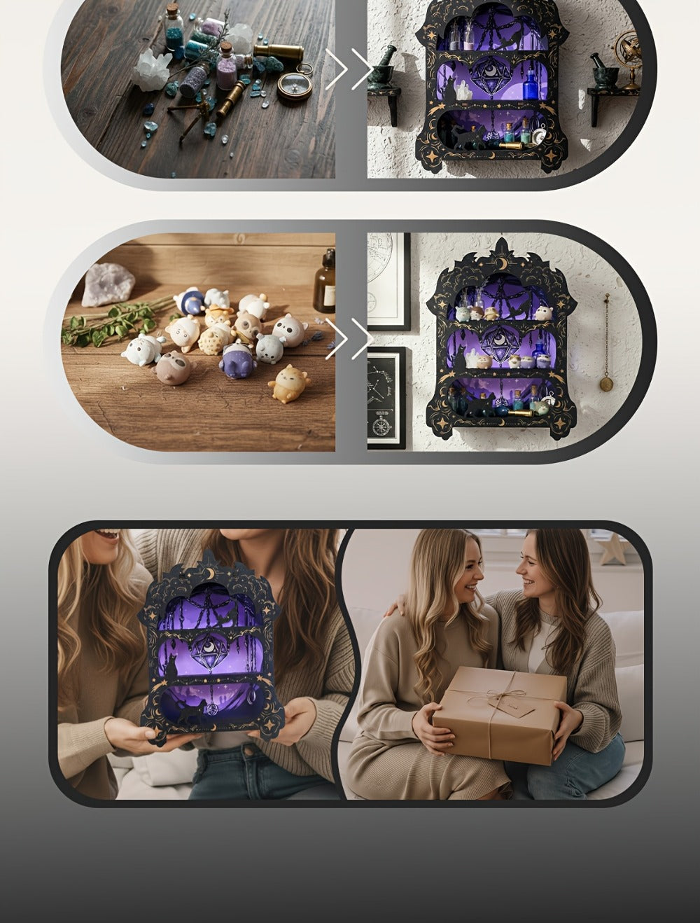 Wooden Floating Shelf for Crystals - Wall Mounted Crystal Display Shelf Rock Gem Stone Storage Organizer Essential Oil Holder Wicca Meditation Spiritual Home Decor Gift - product image 13