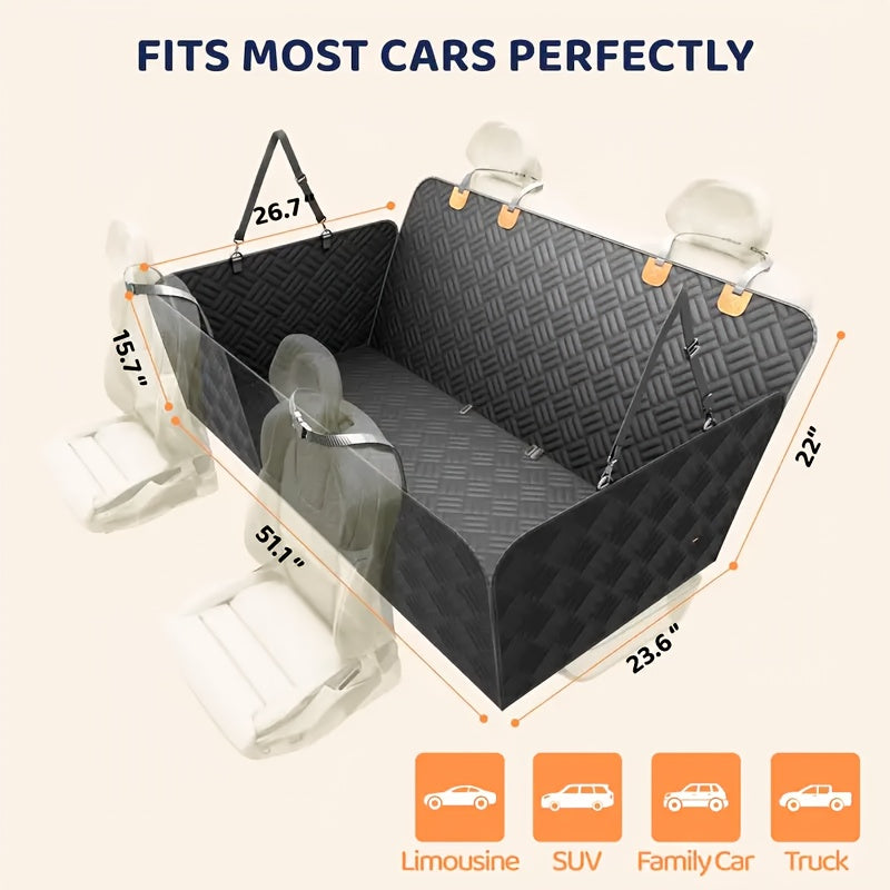 Heavy Duty Car Seat Cover for Dogs Supports 400 lbs, Waterproof Backseat Hammock Bed for SUVs Trucks & Most Cars, Full Coverage with Mesh Window & Storage - product image