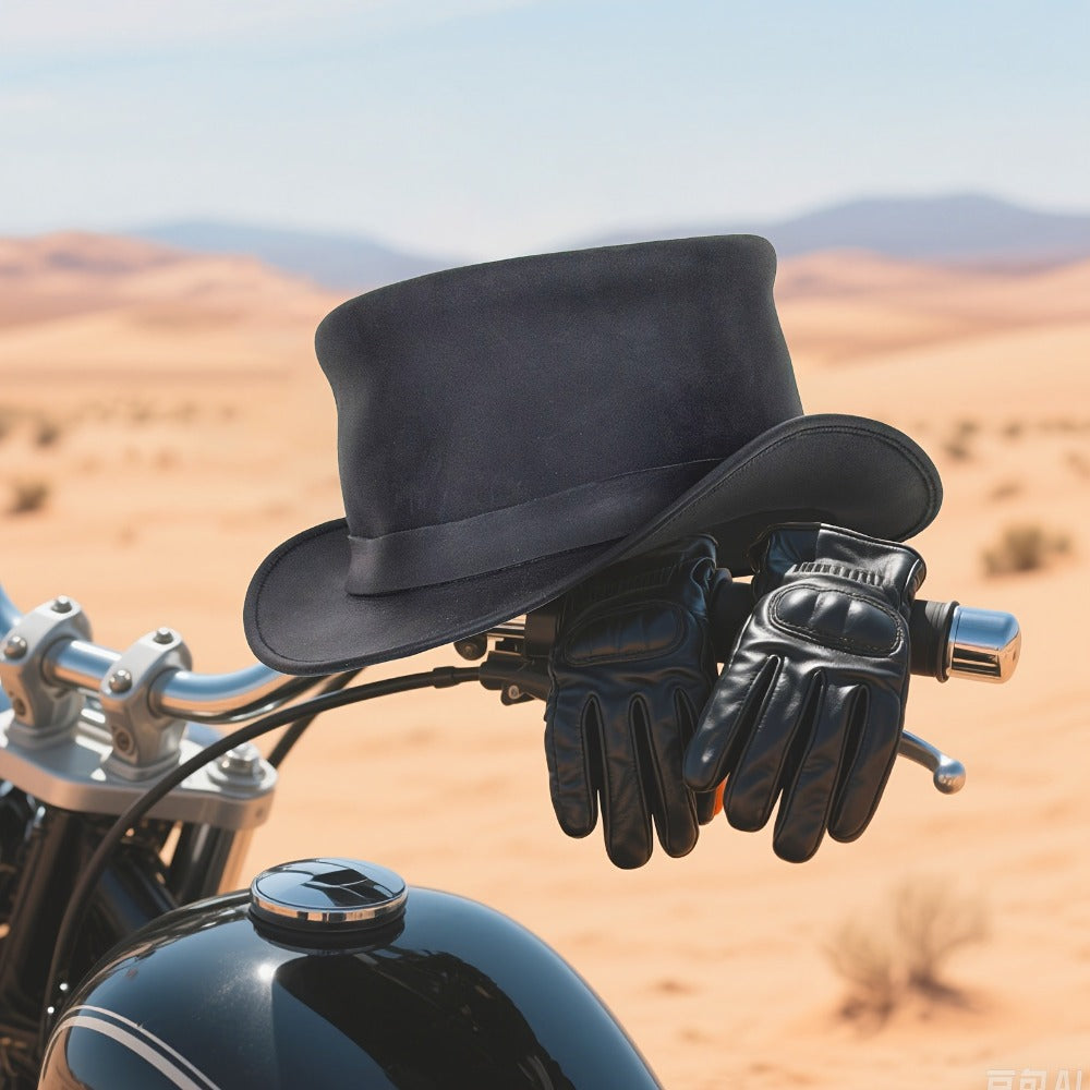 Genuine Leather Top Hat Steampunk | Shapeable Wide Brim Gentleman Hat for Men Women, Halloween Costume Topper, Deadman Victorian Derby Hat, Handcrafted - product image 12