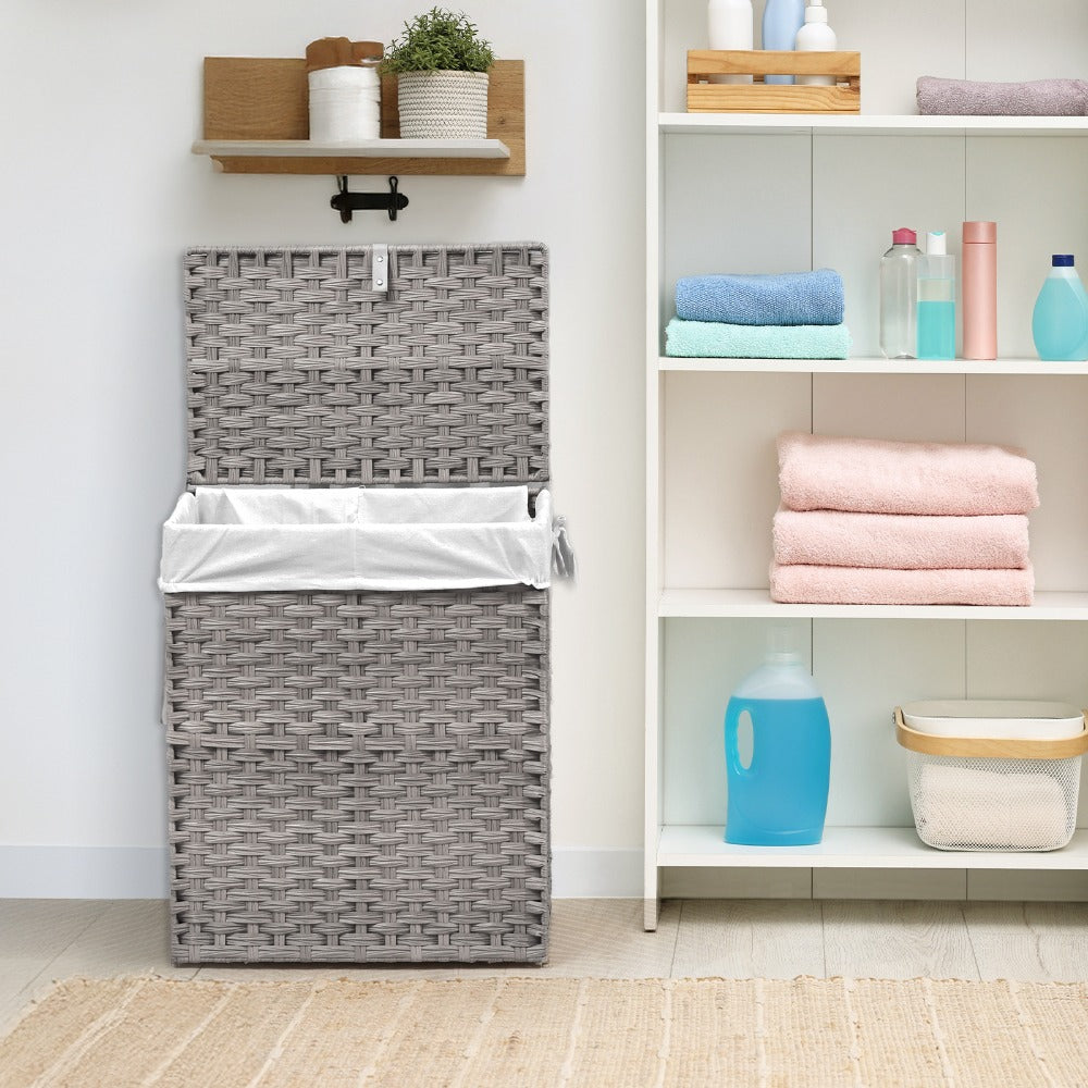 Laundry Hamper with Lid Large Capacity Woven Rattan Storage Basket, Collapsible Clothes Hamper with Handles & Removable Liner, Foldable Breathable Wicker Basket for Bedroom Home Do - product image 7