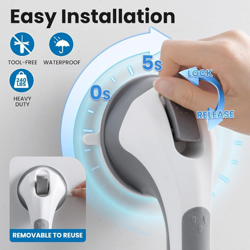 Grab Bar for Shower Suction Cup Heavy Duty 12 Inch Bathroom Safety Handle No Drill Removable Waterproof Shower Grip Bar for Elderly Handicapped Disabled Non-Slip Bathtub Assist Han - product image 9