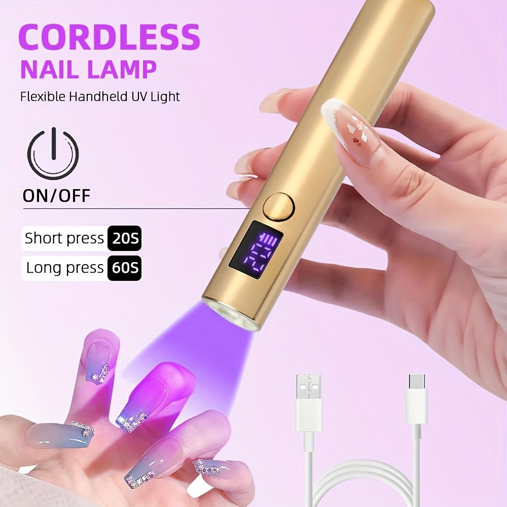 UV LED Nail Lamp Pen-Shape Cordless Rechargeable 365+405nm Gel Polish Curer – Portable Mini Nail Dryer with 2 Timer Modes 20s & 60s for Home Manicure & Nail Art, Gold White Pink - product image 4