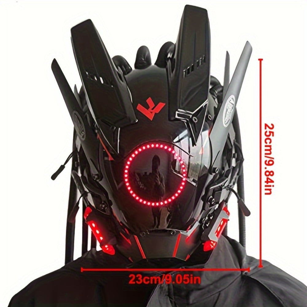 LED Punk Mask with Tubular Braids & Helmet | Futuristic Sci-Fi Mechanical Cosplay Mask for Halloween, Rave Music Festival & Party, Blue Green Pink, Handmade - product image 2