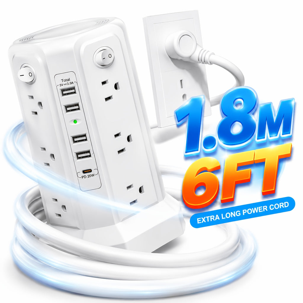 Level 4 Upgraded New Product Flat Plug 16 AC Outlets Power Strip Tower WithUSB/ USB C Port, Surge Protector Power Tower With 5 USB Charging Ports, Extension - product image 3