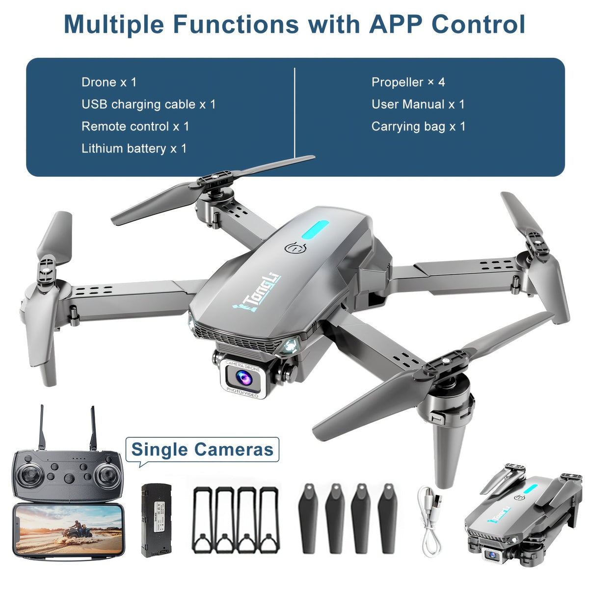 Beginner Vlogging Aerial Photography Quadcopter Gift for Kids Teens Adults | Foldable HD Camera Drone Free Storage Bag USB-C Charging 3D Flips Single or Dual - product image 24