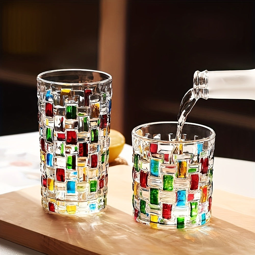 Hand-Painted Drinking Glasses Set – Colorful Square Lattice Woven Handcrafted Glass for Water, Juice, Whiskey & Beer – Artistic Decorative Glassware for Home Bar & Entertaining – 2 - product image 7