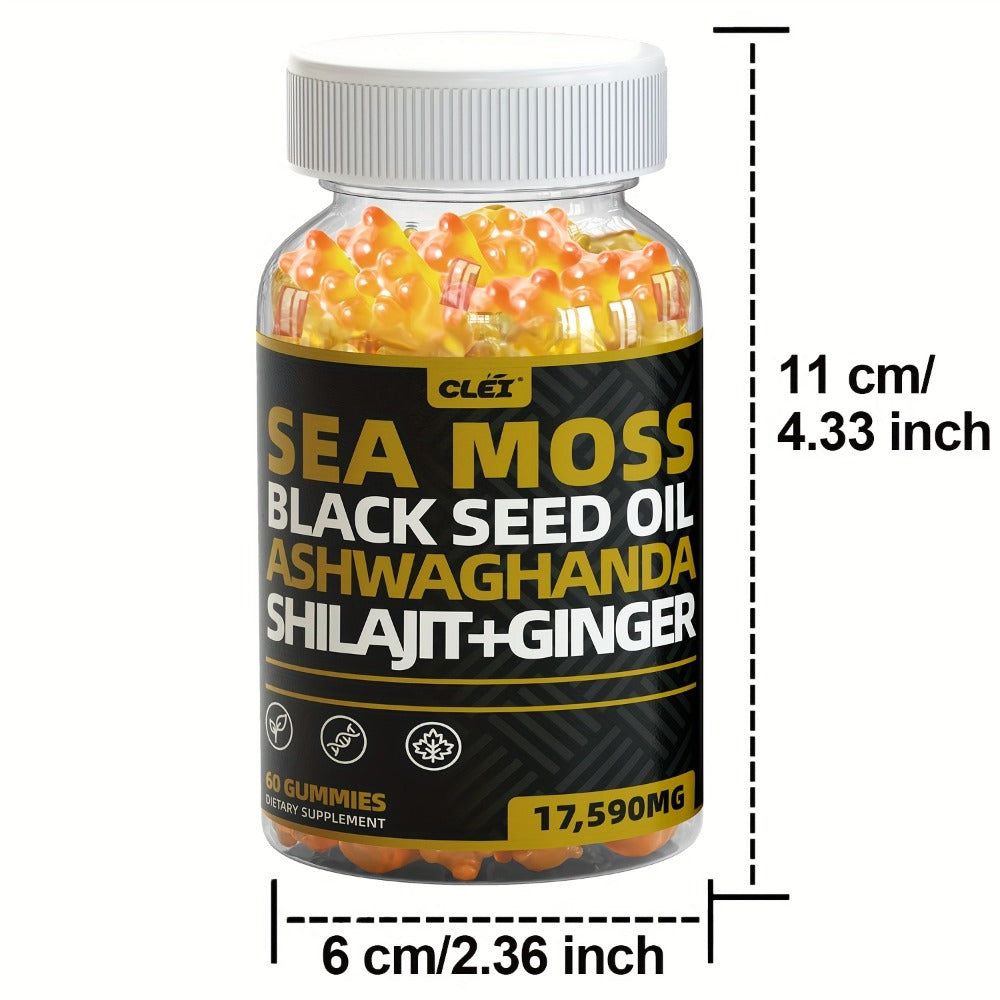 Immune Support Gummies with Sea Moss 1445mg – 10-in-1 Superfood Blend with Black Seed Oil, Ashwagandha, Elderberry, Turmeric, Bladderwrack, Chlorophyll, Shilajit & Ginger – 60 Coun - product image 10