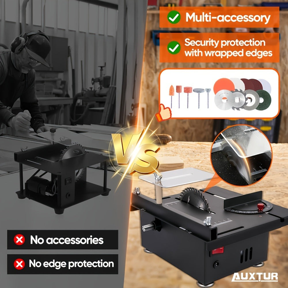 Mini Table Saw Multifunctional Desktop Cutting Machine – 100W Motor, 7-Speed Adjustable, 0–90° Angle Cut, 4 Saw Blades Included, Portable DIY Table Saw for Wood, Metal, Plastic, PC - product image 5