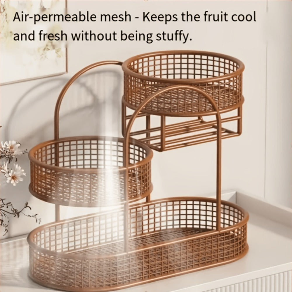 3-Tier Metal Fruit Basket Stand Extra Large Heavy Duty Countertop Fruit Bowl with Grid Design, Breathable Ventilated Multi-Level Storage Rack for Fruits Vegetables Bread Kitchen Or - product image 5
