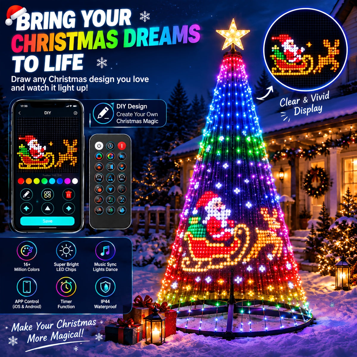 6.9FT Christmas Cone Tree, Outdoor RGB LED Lights | Multicolor, App and Remote, IP44 Waterproof, Music-Synced - product image