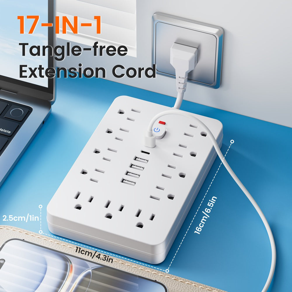 Extension Cord Power Strip with USB Ports 11 AC Outlets 4 USB-A 2 USB-C Surge Protector Overload Protection Short Cord 5FT 10FT for Home Office Study School Desk Charging Station W - product image 4