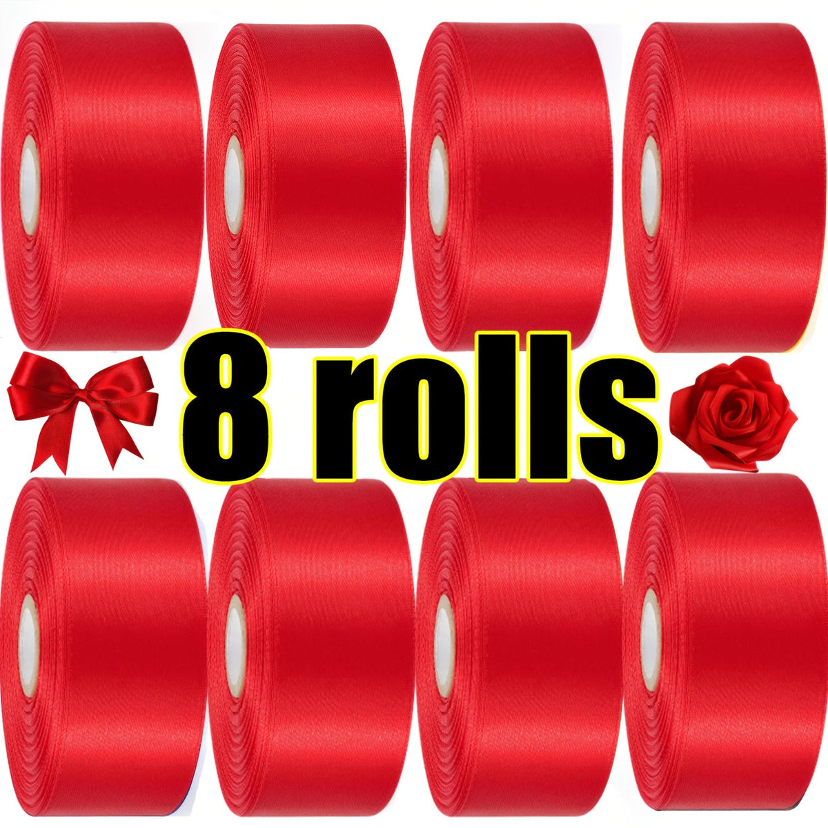 Satin Ribbon 1.5 Inch Wide – 8 Rolls 200 Yards Assorted Colors, Solid Color Silk Ribbon for Gift Wrapping, Hair Bows, Wedding, Party, Christmas & DIY Crafts - product image 11