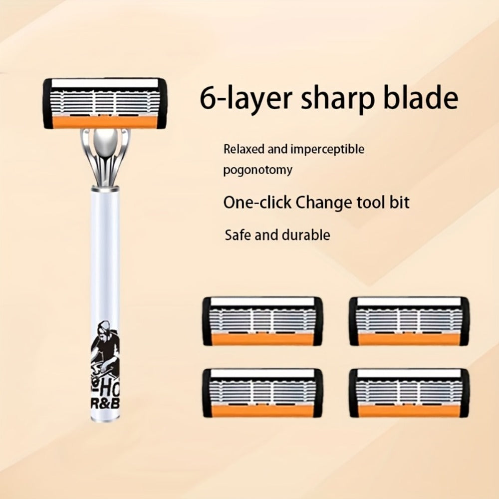 6-Layer Blade Men's Razor Set with Lubricating Strip 2 Handles & 36 or 72 Replacement Blades – Smooth Close Shave Contour-Fitting Ergonomic Manual Shaver for Men Daily Grooming - product image 7