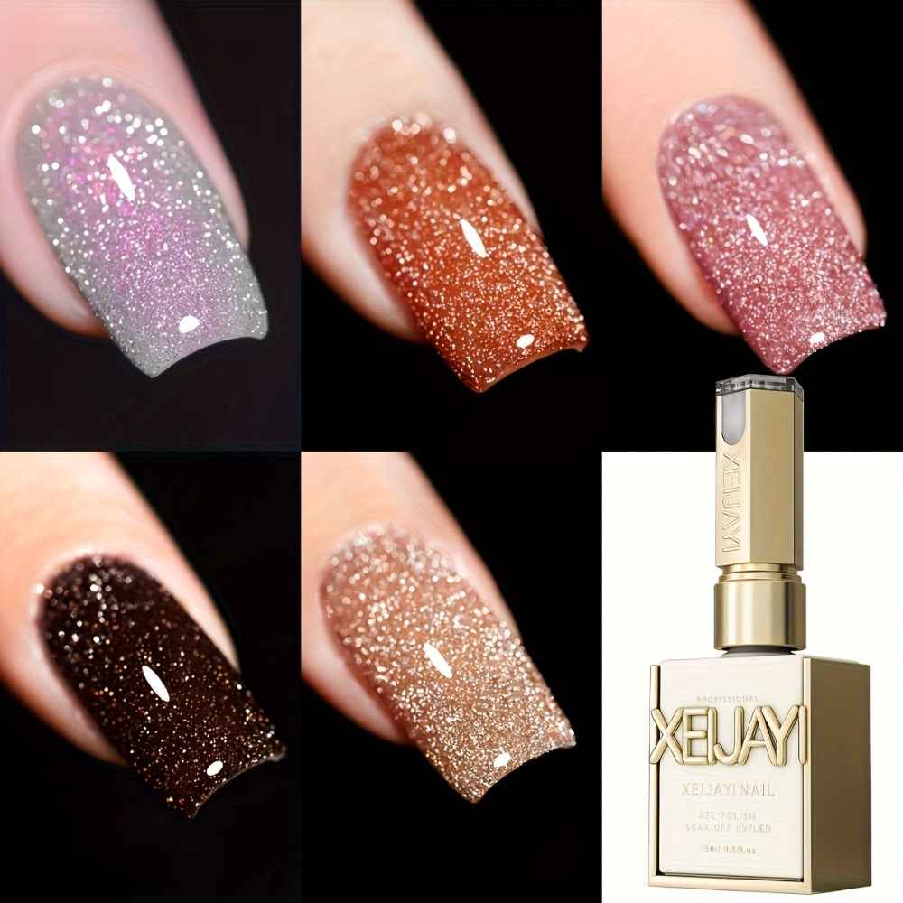 Glitter Gel Nail Polish Set 5 Colors Pastel Sparkling Diamond Shimmer – Soak-Off LED UV Semi-Permanent Gel Varnish Photo Frame Bottle Spring Summer Nail Art Kit for Women Home Salo - product image