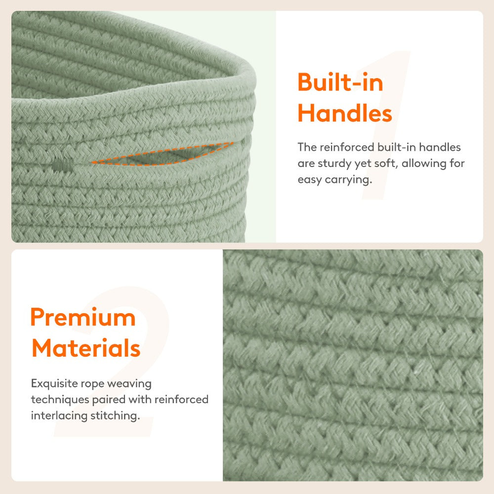 Woven Storage Baskets 6-Pack Cotton Rope Cube Bins 11x7x5" | Handmade Small Shelf Baskets for Organizing Closet Bedroom Living Room Playroom | Round Decorative Storage Caddy Multip - product image 5