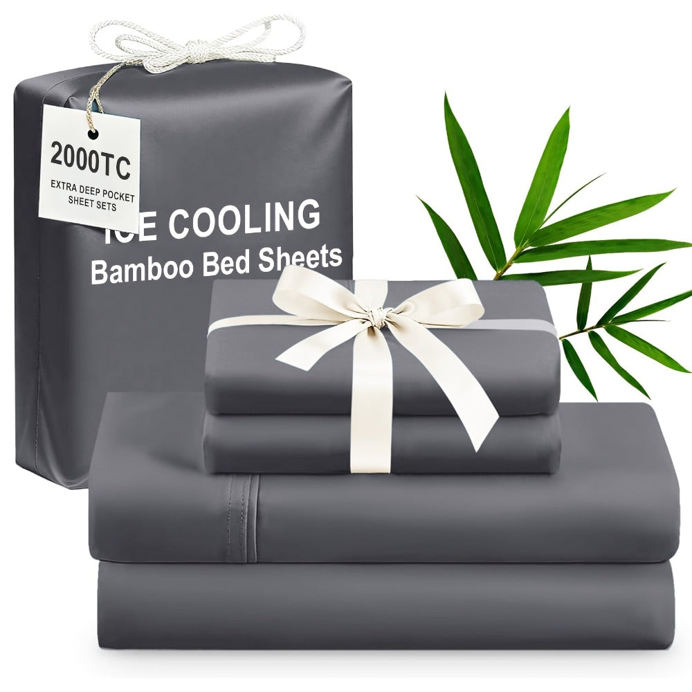 Bamboo Cooling Bed Sheet Set 4pcs Extra Deep Pocket Breathable Fitted Sheet Flat Sheet Pillowcases for Hot Sleepers Twin Full Queen King - product image 17