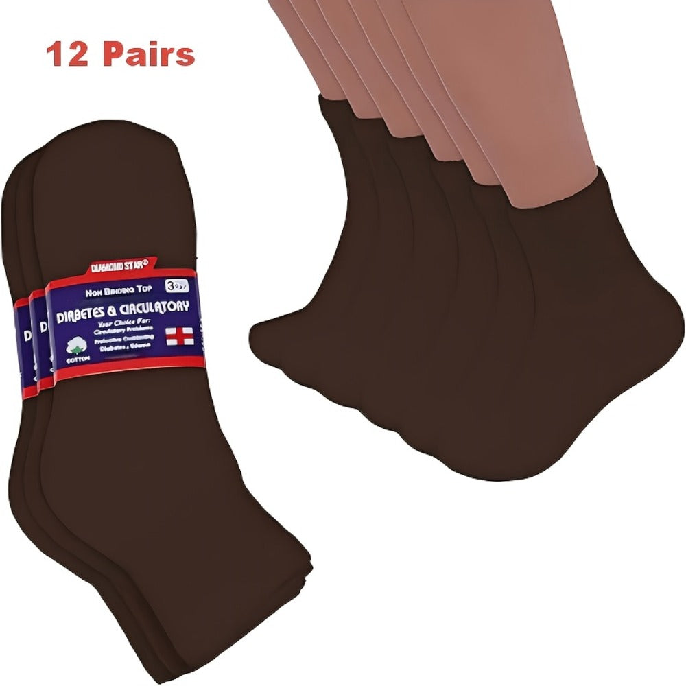 Diabetic Socks 12 Pairs Non Binding Low Cut Cushioned Seamless Loose Fit Ankle Socks for Men Women Edema Neuropathy Wide Toe Box White Black Brown Grey Khaki Navy - product image 5