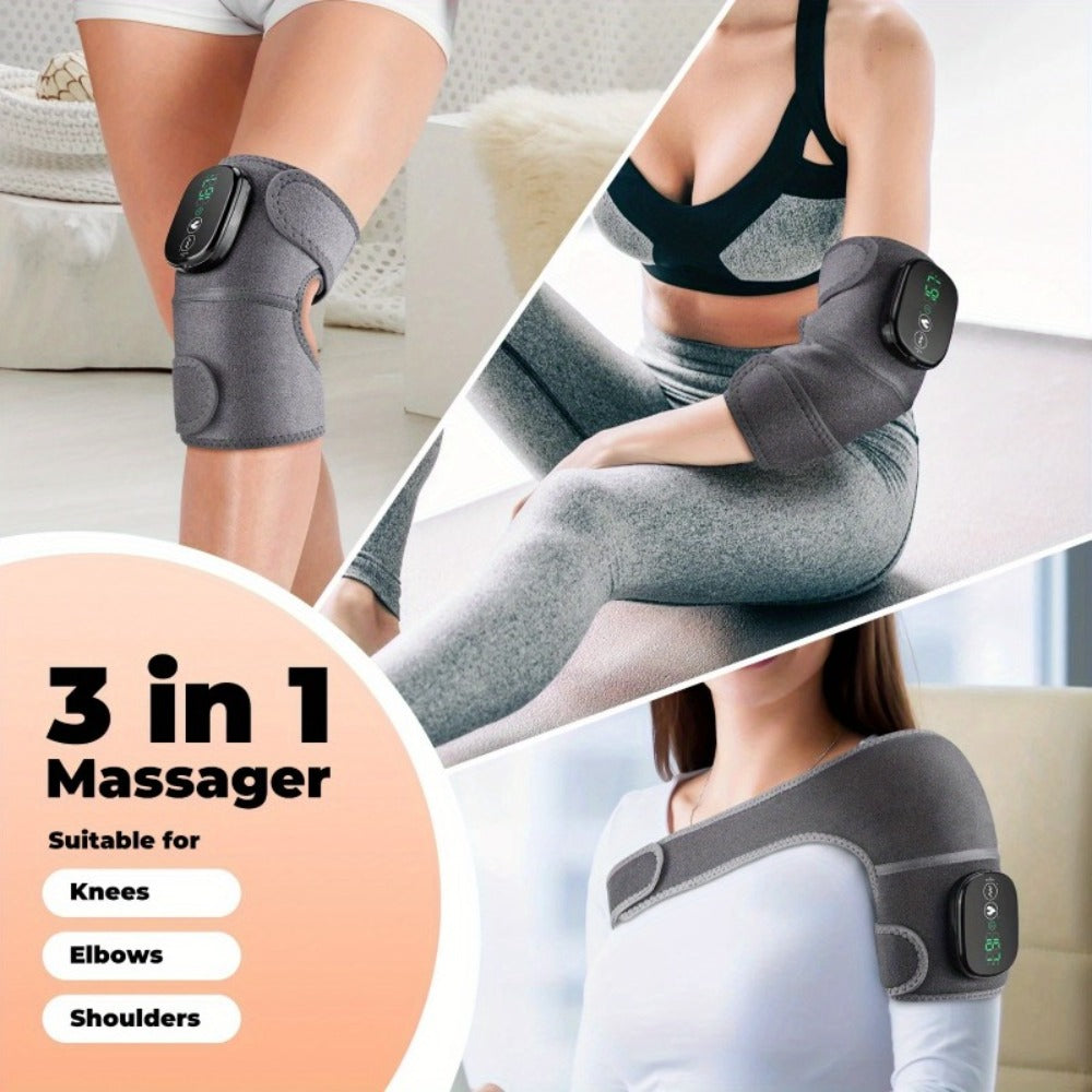Heating Knee Massager 3-in-1 Wireless Vibrating Knee Brace - Electric Heating Pad with Vibration Massage for Knee, Shoulder & Elbow Pain Relief, Universal Fit, Gray - product image 2