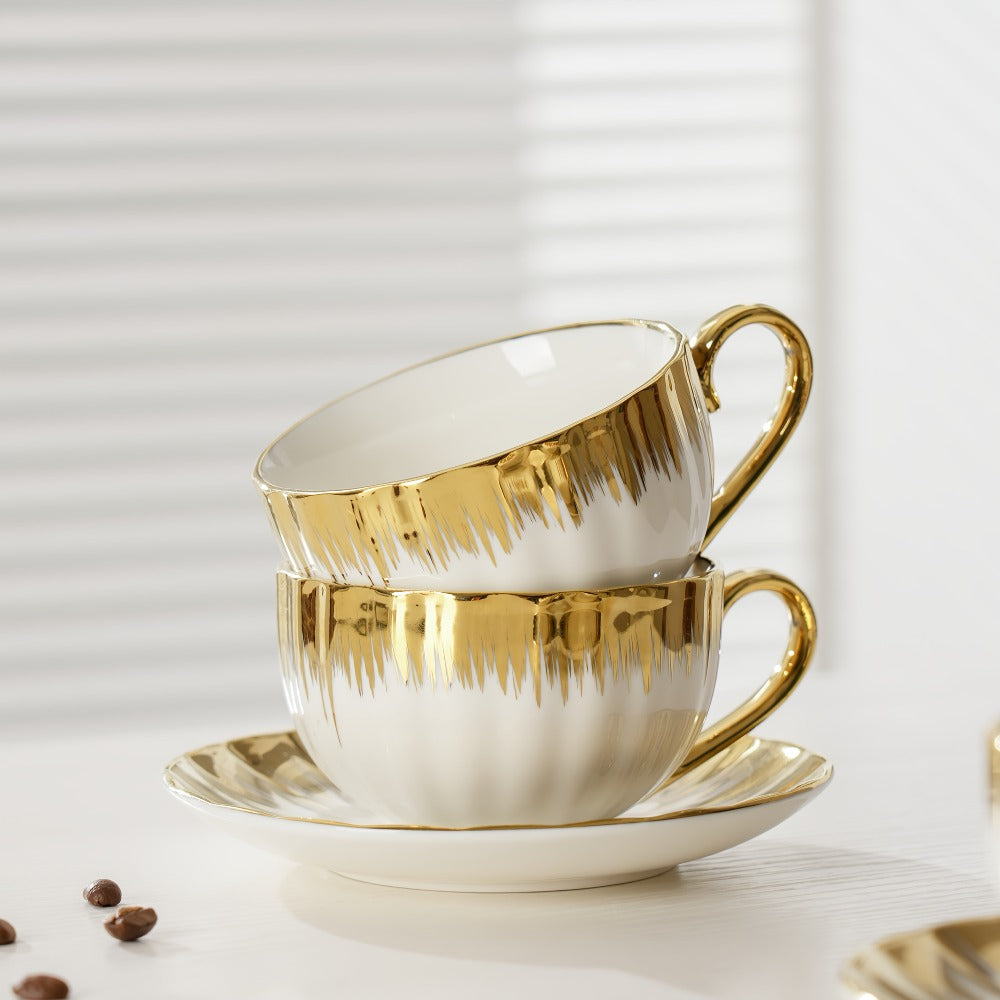 European Ceramic Coffee Cup and Saucer Set of 6 – Light Luxury 8.45oz Porcelain Tea Cups with Plates | Elegant Floral Dinnerware for Wedding Mother's Day Holiday Gift - product image 5