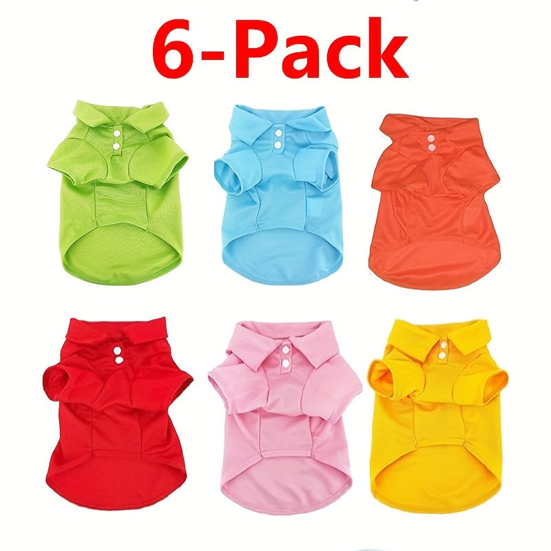 Collared Breathable Pet Shirts for Small Medium Dogs & Cats, Unisex Puppy Kitten Sweatshirts Set, Soft Comfortable Everyday Pet Clothing for Boys & Girls, Sizes XS-XL | Dog Polo Shirts 6-Pack