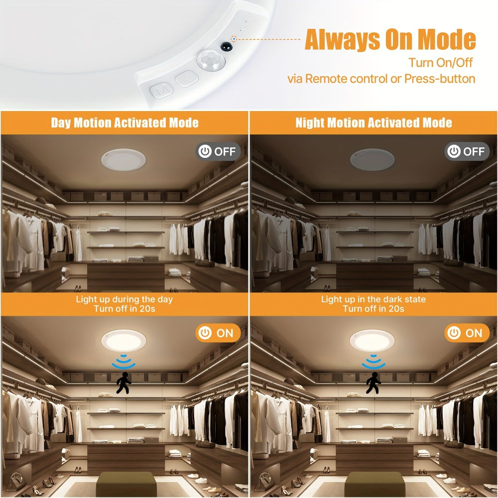 Rechargeable Ceiling Light No Wiring – Battery Operated LED Ceiling Light with Remote Control, Motion Sensor, Dimmable & Timer, Wireless Overhead Light for Bathroom Pantry Hallway  - product image 10