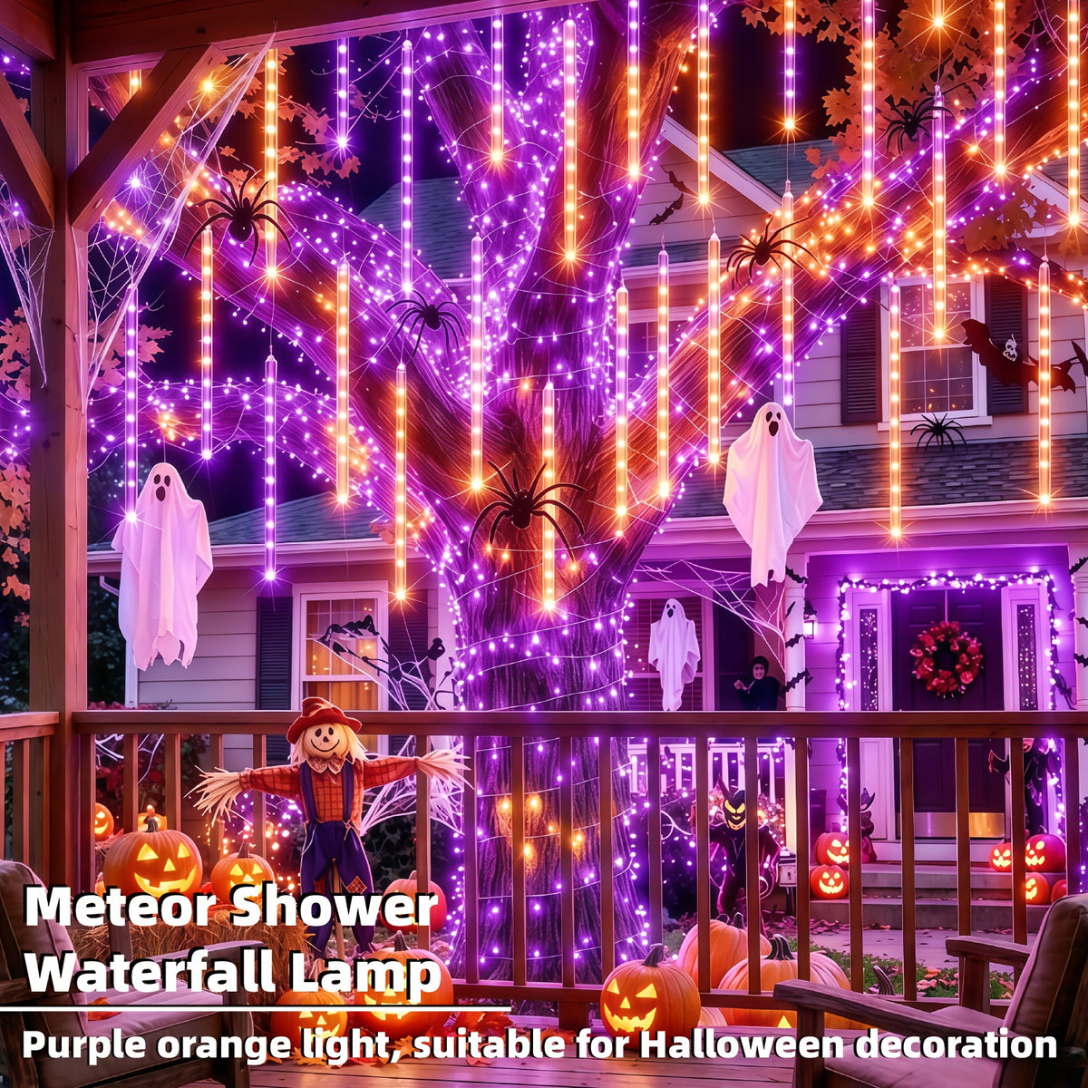 1 Pack, 8-tube 192LED Outdoor Meteor Shower Christmas Light, Solar Powered Rain Light, IPX4, Light Source Sensing, Automatic Switch, Suitable For Courtyard, Party, Thanksgiving, Halloween, Christmas Decoration Lights, Anniversaries