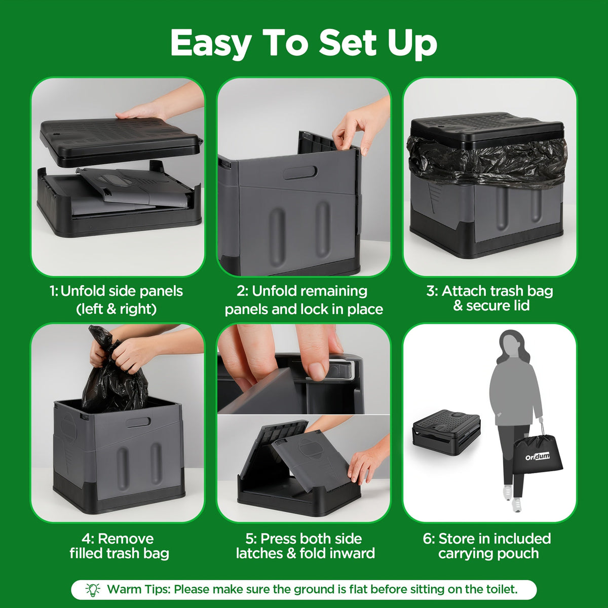 Travel-friendly Folding Camping Toilet with Carry Bag & 12 Waste Bags – Ventilated Easy-Clean Commode for Camping, Hiking, Boating, Road Trips, Festivals - product image 3