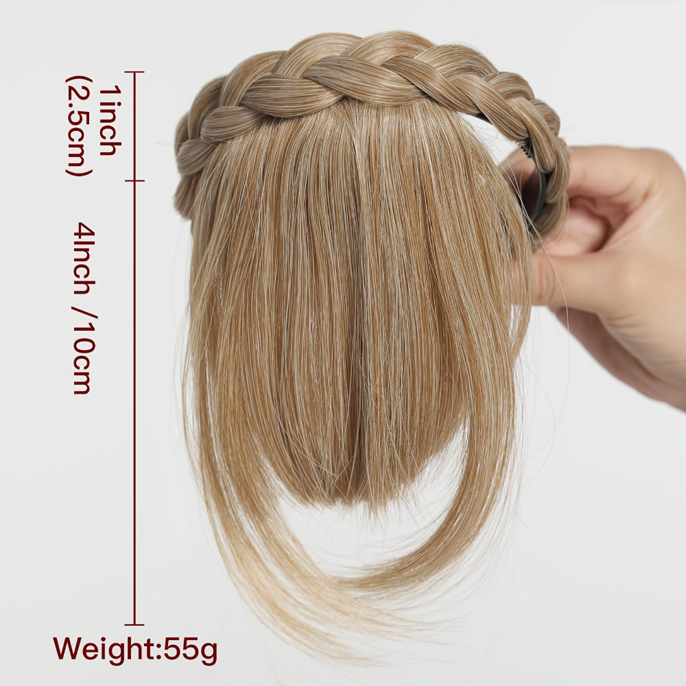 Headband Hair Extension with Bangs Synthetic — Women's Clip-On Fringe, 4 Colors: Black, Reddish Brown, Light Brown, Khaki, 4 Inch, Cosplay, Halloween & Party - product image 5