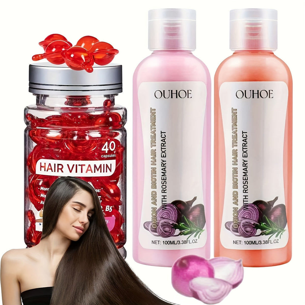 Rosemary Shampoo Set 3pcs — Onion Biotin Hair Growth Shampoo & Conditioner + No-Rinse Hair Vitamin Serum Capsules with Moroccan Macadamia & Avocado Oil | Reduces Shedding & Strengt - product image 12