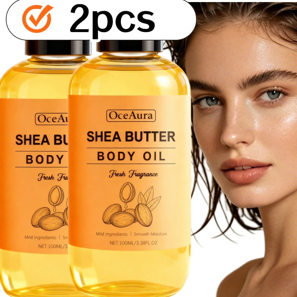 Shea Butter Body Oil Moisturizing Non-Greasy Fast Absorbing Lightweight Formula – Gentle Mild Cleansing Soft Smooth Skin All Body Daily Skin Care Value Pack 3.38oz 2pcs - product image