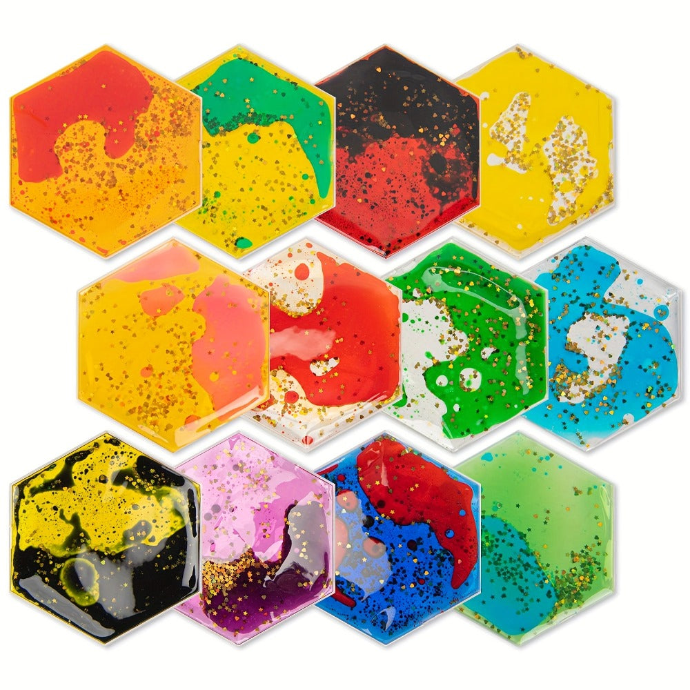 Liquid Tiles Vinyl Flexible Wall Stickers 12-Pack – Geometric Sensory Tiles for Wall & Floor Decor, Stress Relief Fidget Tiles, Square & Hexagon Shapes, 5.9 x 5.9 Inches Each - product image 5