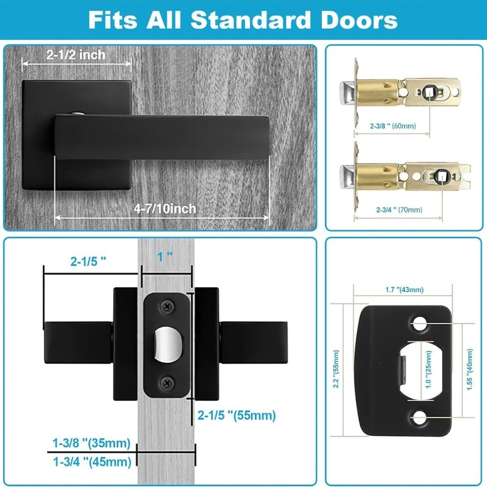 Matte Black Square Door Handle Set – Interior Passage Door Knob for Hall & Closet, Heavy-Duty Left & Right Hand Compatible, Modern Hardware - product image 4