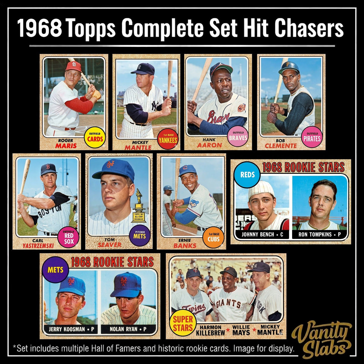 Vintage Baseball Card Mystery Slab 1968 Topps – 1 Random Authentic Card Encased – Nolan Ryan RC Possible – 598-Card Set Chase – Mickey Mantle, Hank Aaron - product image
