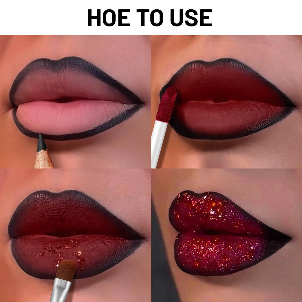 Metallic Glitter Lip Kit 4-Piece – Sparkling Lip Liner, High-Shine Lip Gloss, Chunky Glitter & Lip Brush Combo for Party, Festival, Rave & Holiday Makeup, Gift for Women - product image 4